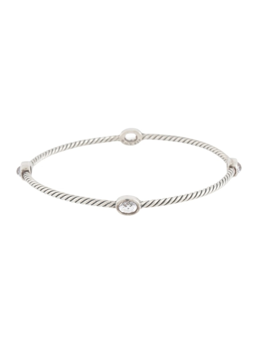 David Yurman Sterling Cable Classics Clear Gemstone Station Bangle Bracelet 925